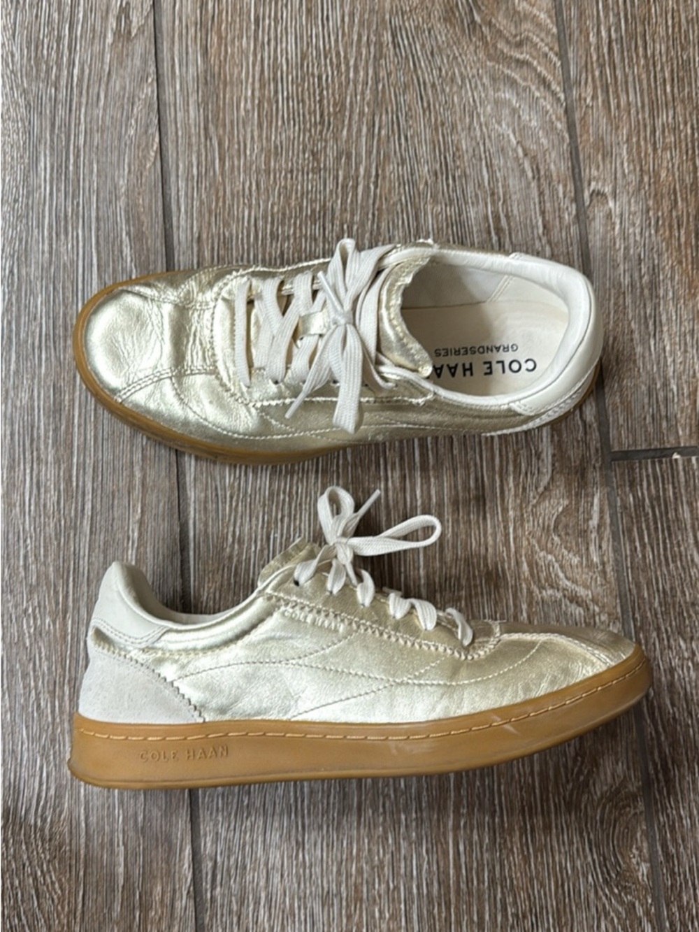 Cole Haan Metallic Gold Low-Top Sneakers with White Laces - Women’s size 8
